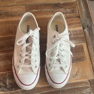 Converse White Low-Top Canvas Sneakers with Red Stripe
